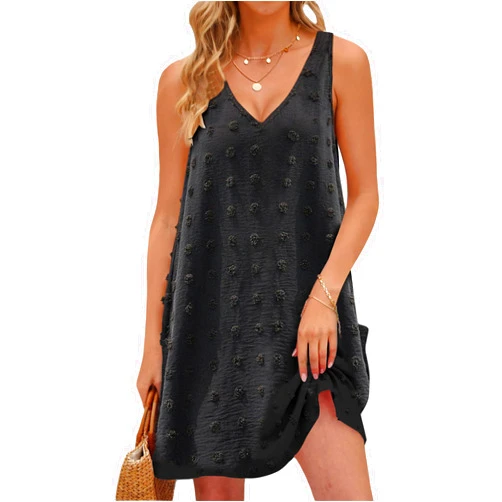 Buauty Womens Casual Sun Dresses Summer Swimsuit Swiss Polka Dot Beach Cover Up Sleeveless V Neck Tank Dress 2025 Vacation