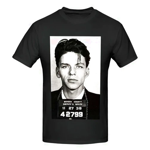 NDCATHE Frank Sinatra Mug Shot Fashion Novelty Men's Basic Short Sleeve T-Shirt Black