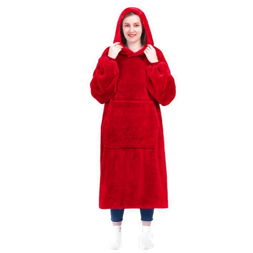 KPBLIS Wearable Blanket Hoodie for Women and Men, Oversized Wearable Hoody Blanket Sweatshirt, Warm and Cozy Giant Wearable Fleece Blanket with Sleeves and Giant Pocket for Adults and Kids, Red