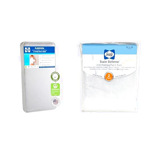 SEALY BABY Bundle of Sealy Baby Flex Cool Breathable Hypoallergenic 2-Stage Dual Firm Waterproof Baby Crib Mattress & Toddler Bed Mattress + Stain Defense 2-Pack Fitted Waterproof Baby Crib Mattress Protector