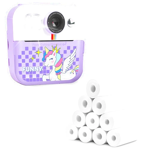 Moizoe Purple Kids Camera Instant Print + 10 Refill Print Paper Rolls