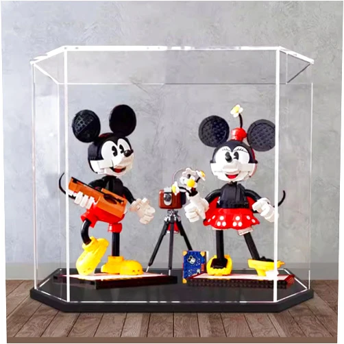 HAIWENFEIQI Acrylic display box for Lego 43179 Mickey and Minnie, Transparent Dustproof Display box, Compatible with Lego 43179 construction kit (model not included) (Black Base 3mm)