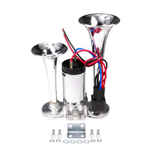 JDMSPEED New 12V 150DB Dual Trumpets Electric Horn Super Loud Air Horn Car Horns Kit With Compressor Replacement For Truck Boat Train Speaker Cars Van Ship Chrome