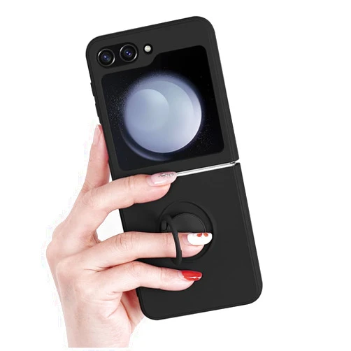 Pepmune for Samsung Galaxy Z Flip 5 5G Case with Ring Holder, Slim Silicone Shockproof Protetive Phone Cover with Kickstand Scratch-Resistant Phone Case for Samsung Galaxy Z Flip 5, Black