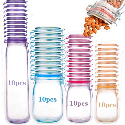 Ljxoaieu 40Pcs Reusable Mason Jar Ziplock Bags, Airtight Seal Food Storage Ziplock Bags for Kitchen Camping Picnic Organizer(40Pcs)