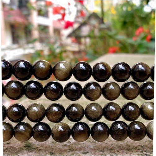 Chengmu 8mm Golden Obsidian Beads for Jewelry Making, Natural Semi Gemstone Round Loose Stone Beads for Bracelet Necklace Earring, 100Pcs