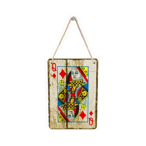 Unoopler Eveokoki Wood Sign 8 x 12inches - Queen of Diamonds Poker Man Cave Vintage Look Hanging Sign Wall Decoration Bar Cafe Home Decor Plaque