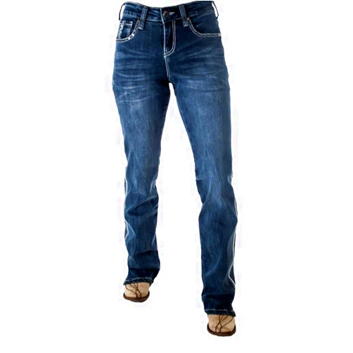 Cowgirl Tuff Western Jeans Womens Lightning Bootcut Med Wash JLGTNG