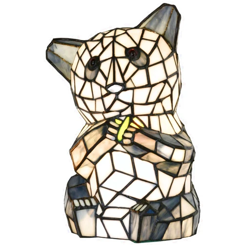 Bieye L10831 Sitting Panda Bear Eating Bamboo Shoots Tiffany Style Stained Glass Accent Table Lamp Night Light for Bedside Living Room Decoration