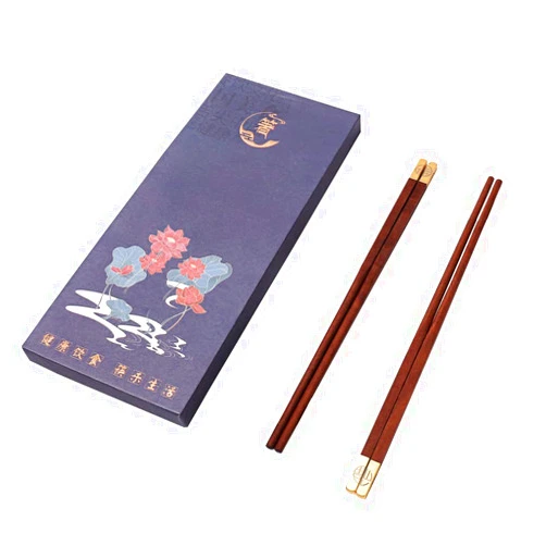 CHENWENTAO ''Fu'' chopsticks reusable gift solid wood suitable for making exquisite small gifts 5 pairs per box, reddish brown