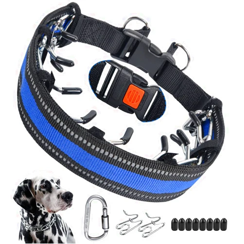 Mayerzon No Pull Dog Collar, Prong Collar for Small Medium Large Dogs, Pinch Collar for Dogs with Quick Release Buckle, Prong Collar Cover, Extra Links, Safety Clip, Rubber Tips