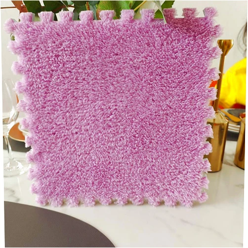 NINGXUE Square Carpet Tiles 24 Pieces with Fluffy Mat, Interlocking Plush Puzzle Foam Floor Mat, Floor Tiles Soft Climbing Area Rugs for Living Room Floor Gym Area, 12x12x0.4 Inch(Color:Light Purple)