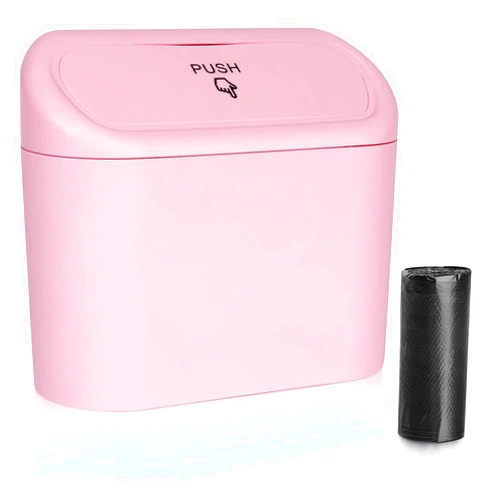 Accmor Car Trash Can with Lid, Vehicle Trash Bin Car Dustbin Garbage Organizer Holder with One Roll Trash Bag, Portable Hanging Mini Leakproof Cars Storage Bag Container for Auto, SUV, Office (Pink)