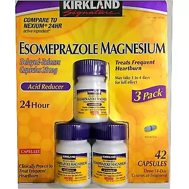 Kirkland Signature Esomeprazole Magnesium Acid Reducer 42 Capsules 20mg Delayed Release