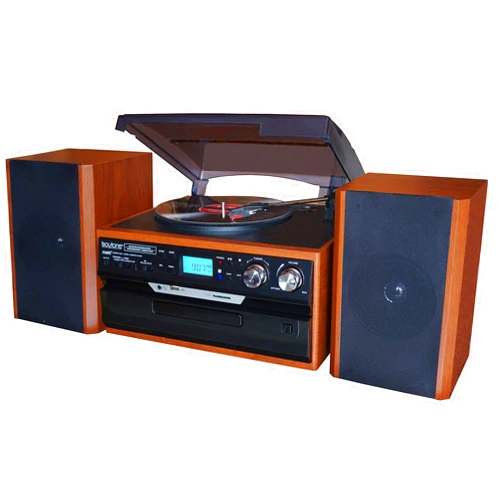 Boytone BT-24MB Bluetooth Classic Style Record Player Turntable with AM/FM Radio, CD/Cassette Player, 2 Separate Stereo Speakers, Record from Vinyl, Radio, and Cassette to MP3, SD Slot, USB, AUX.