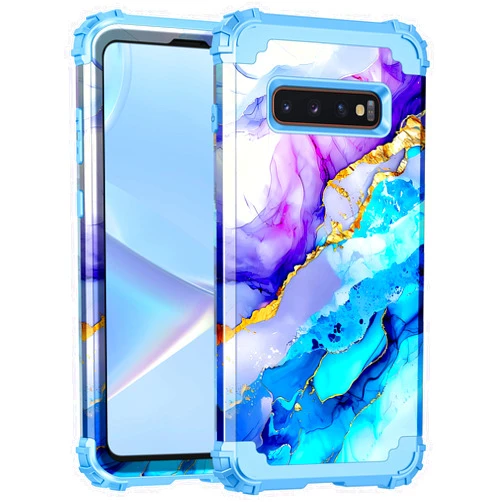 Casetego Compatible with Galaxy S10 Case,Floral Three Layer Heavy Duty Hybrid Sturdy Shockproof Full Body Protective Cover Case for Samsung Galaxy S10,Deep Blue