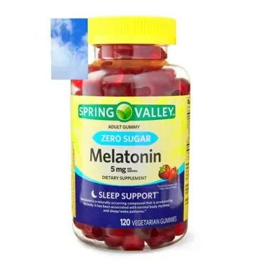 Nick & Hannah Spring Valley Zero Sugar Melatonin Gummies Dietary Supplement, 5 mg, 120 Count + 1 Mini Pill Container (Color Varies)
