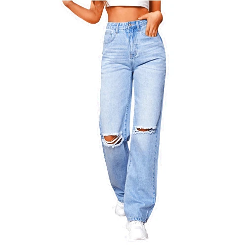SweatyRocks Women's Ripped Straight Leg Jeans High Waist Distressed Cutout Denim Pants