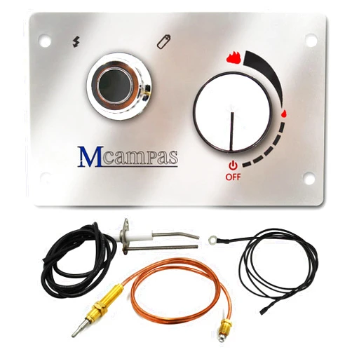 MCAMPAS Fire Pit Gas Burner Flame Failure Safety Valve-304 Stainless Steel Control Systems Panel Kit：Including Push Button Igniter And LPG Propane Gas Control Safety Valve Replacement Kit