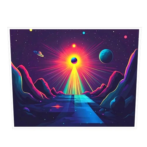 Generic Retro Sci-Fi Synthwave Poster – Neon Space Landscape with Glowing Planetary Light Rays and Alien Terrain for Gamer Bedroom or Cosmic Dorm Room Decor 11x14in Unframed