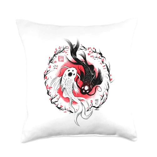 Angler Angeln, Fisch Geschenke, lustige Sprüche Funny Koi with Japan Character Yin Yan Comic Gift Throw Pillow, 18x18, Multicolor