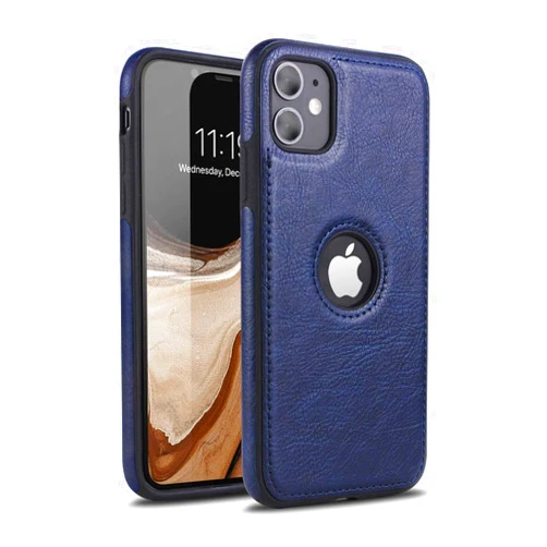 TOPSEM Retro Leather Case for iPhone 11 Anti-Knock Back Cover Soft TPU Business Shell Phone Case (Blue, for iPhone 11)