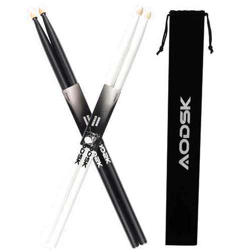 AODSK Drum Sticks,Classic 5A Drumsticks Comfortable Grip Hickory Wood,Black Wood Drumsticks,2 Pairs