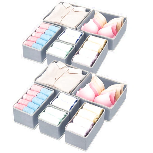Felibeaco Set of 12 Foldable Clothes Drawer Organizers, Fabric Closet Dresser Drawers Organizers Dividers,Clothing Storage Organizers Box for Underwear, Bras, Lingerie, Panties, Socks,Dark Gray