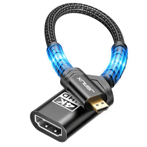 JSAUX Micro HDMI to HDMI Adapter, Micro HDMI Male to HDMI Female Adapter Cable, 4K@60Hz HDR 3D 18Gbps-Black