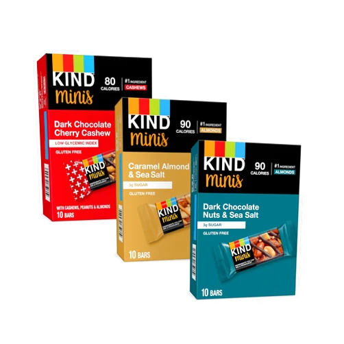KIND Bar Minis, Variety Pack, Dark Chocolate Nuts and Sea Salt, Caramel Almond Sea Salt, Dark Chocolate Cherry Cashew Healthy Snacks, Gluten Free, Low Calorie Snacks, Low Sugar, 30 Count