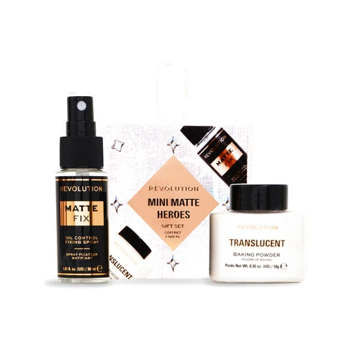 Revolution Beauty London Revolution Beauty Mini Matte Heroes Makeup Gift Set, Mini Kit of Matte Fixing Spray & Translucent Baking Powder, Vegan & Cruelty-Free