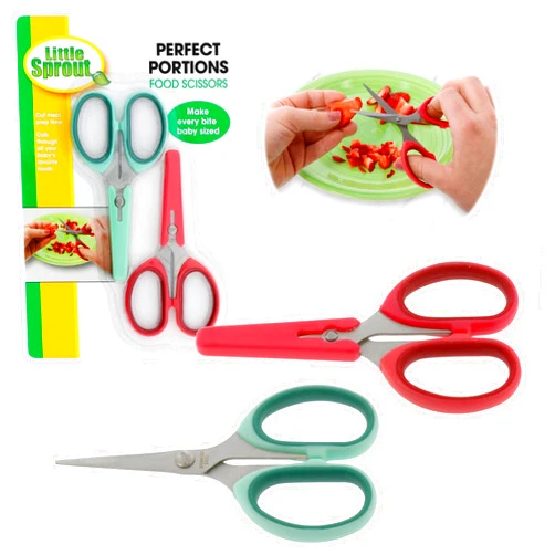 Sprout cups Baby Food Scissors 2 Pack w Covers- Parent Must-Safety Stainless Steel Shears- Make Every Bite Perfectly Sized & Safe- For Babies, Toddlers- Kids Feeding or Adult Portion Control, Gift for Mom
