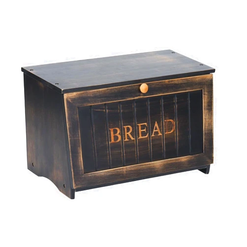 HOMEKOKO Large Wood Bread Box for Kitchen Counter, Retro Design Single Layer Bamboo Large Capacity Food Storage Bin (Vintage Black)