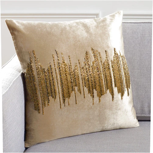 SAFAVIEH Home Collection Deston Darling Beige/Gold/Copper Embellished 18-inch Square Insert Pillow
