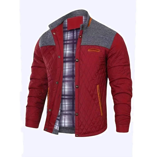INVACHI Men's Business Button Lightweight Jacket Stylish Quilted Jacket with Stand Collar