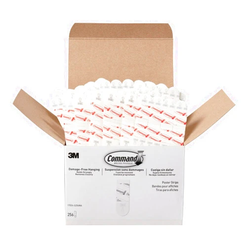 Command Poster Strips, Damage Free Hanging Poster Hangers, No Tools Wall Hanging Strips for Posters, 256 White Command Adhesive Strips