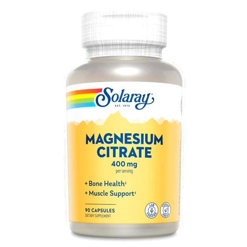 Solaray Magnesium Citrate 400mg - Bone Strength, Muscle Recovery, and Digestion Support - Herbal Base - Vegan, Lab Verified, 60-Day Money-Back Guarantee - 30 Servings, 90 VegCaps