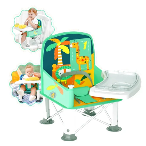 BabyBond Baby Travel Booster Seat with Double Tray, BabyBond Upgraded Toddler Portable Baby Chair, Booster Seat for Dining Table, Stable and Foldable Booster Baby Chair for Indoor/Outdoor use (Cyan)