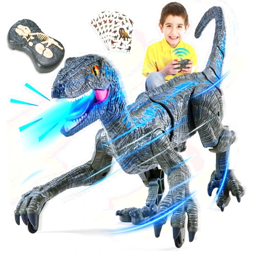 VigorFun Dinosaur Toys for Kids 3-5-7 with Stickers, Remote Control Dinosaur Toys with 3D Eyes, Shaking Head, Roaring Sounds, Demo Function, Realistic Jurassic Toys for 3 4 5 6 7 8 Year Old Boys Gifts (Blue)