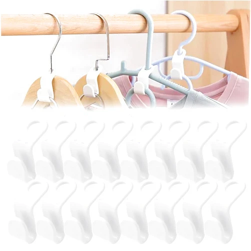 Spaloo 50 PCS Hanger Connector Hooks, Space Saving Hangers, Closet Hanging Organizer for College Dorm Room Essentials, Thickening Upgrade (White-50 Pcs)