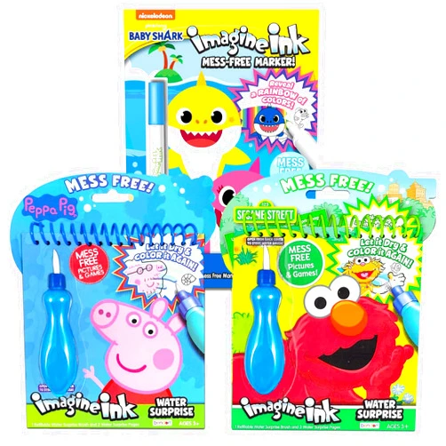 Bendon Paint with Water Super Set for Toddlers, Kids - Bundle with 3 Mess Free Books with Water Surprise Brushes Featuring Baby Shark, Sesame Street, and Peppa Pig