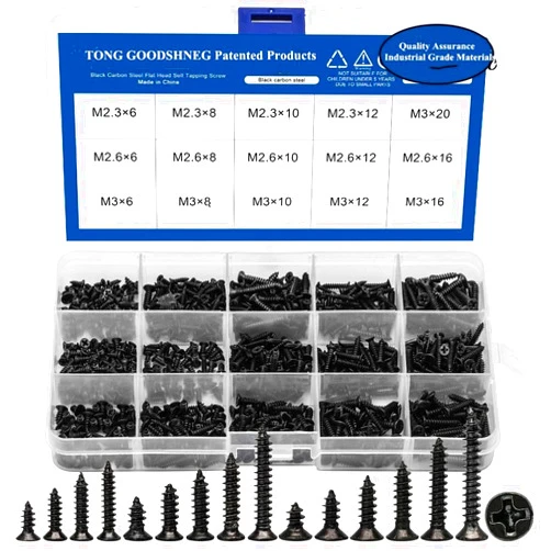 Generic Necus Carbon Steel Assortment Kit Black Plated Countersunk Flat Head Tapping Screws with Cross Recessed M2.3 M2.6 M3 Home Hardware