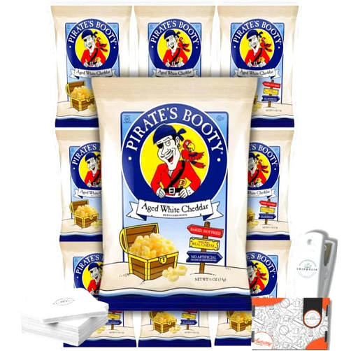 DRINKOLIN Pirate's Booty Aged White Cheddar Cheese Puffs, 0.5oz, Pack of 10, By Drinkolin