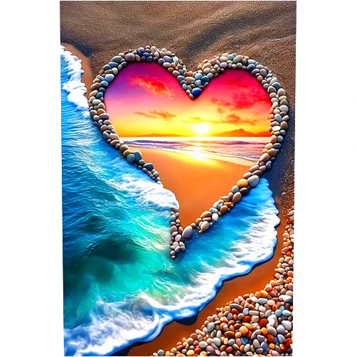 BYGFHLYW Diamond Art Painting Kits for Adults, Sunset 5D Diamond Painting Dots Art Kits for Adults Beginner, Sea of Hearts DIY Full Round Gem Crystal Art Paint by Diamond Beach, Home Wall Decor 12 x 16 in