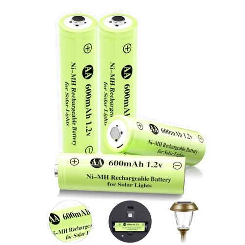 JiajaX Ni-MH Rechargeable AA Batteries, AA 600mAh 1.2V Solar Batteries for Garden Landscaping Outdoor Solar Lights, String Lights, Pathway Lights (4 Pack)