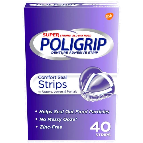 Super Poli-Grip Super Poligrip Comfort Seal Denture and Partials Adhesive Strips, 40 Count (Pack of 5)
