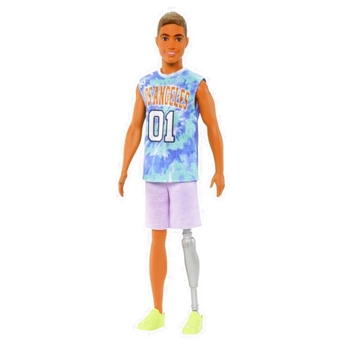 Barbie Fashionistas Ken Fashion Doll #212 with Prosthetic Leg Wearing Removable Los Angeles Jersey, Purple Shorts & Sneakers