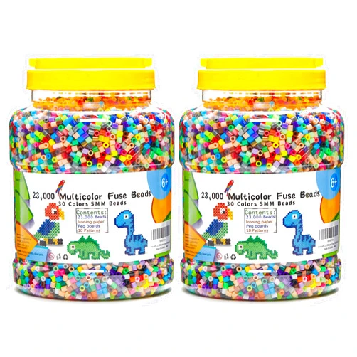INSCRAFT 2 Buckets of Fuse Beads, 46,000 pcs 5mm Beads for Kids Crafts, 30 Colors Iron Beads with 6 Pegboards, 10 Ironing Paper, 20 Patterns, Gifts for Birthday Christmas, Multicolor Beads Refill Kit