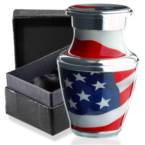 Olivia Memorials Small Urns for Human Ashes Adult Male or Female - American Flag Decorative Mini Urns for Veteran or Patriotic - Cremation Keepsakes with Velvet Box - Memorial Police Army Urn and Ash Storage