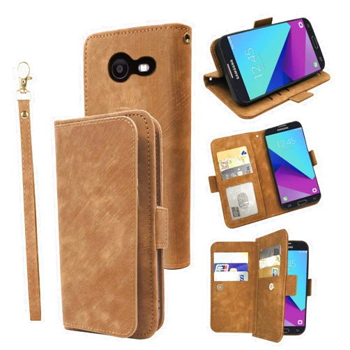 Furiet Compatible with Samsung Galaxy J7 Prime 2017 J 7 Skypro Sky Pro J7V V S727VL Wallet Case Wrist Strap Lanyard Leather Flip Card Holder Cell Phone Cover for Glaxay Halo 7J Perx J7prime Brown